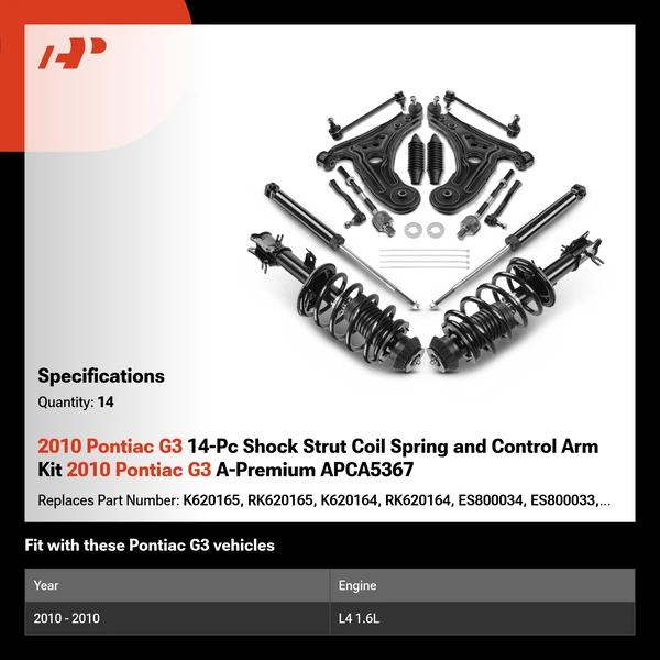 2010 Pontiac G3 14-Pc Shock Strut Coil Spring and Control Arm Kit 2010 Pontiac G3 A-Premium APCA5367