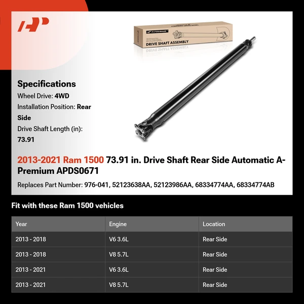 2013-2021 Ram 1500 73.91 in. Drive Shaft Rear Side Automatic A-Premium APDS0671