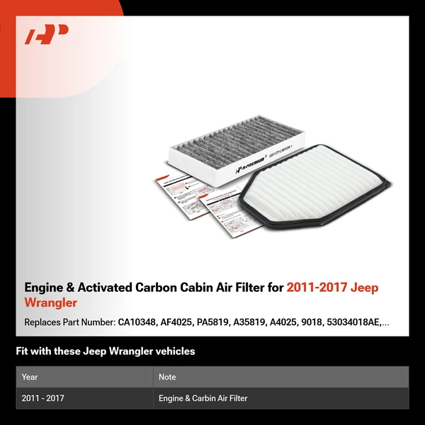Engine & Activated Carbon Cabin Air Filter for 2011-2017 Jeep Wrangler