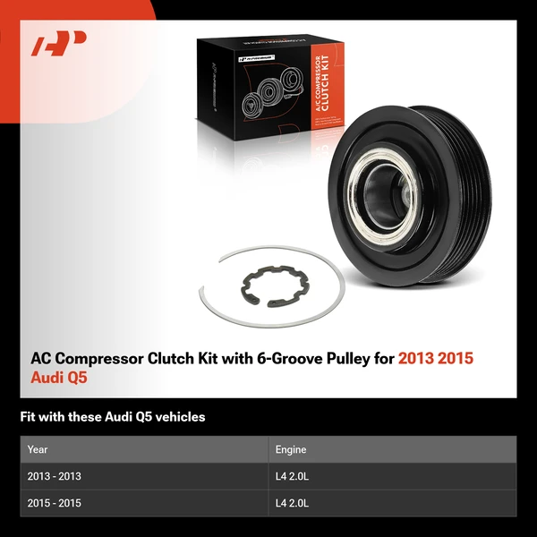 AC Compressor Clutch Kit with 6-Groove Pulley for 2013 2015 Audi Q5