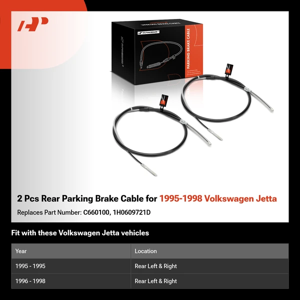 2 Pcs Rear Parking Brake Cable for 1995-1998 Volkswagen Jetta