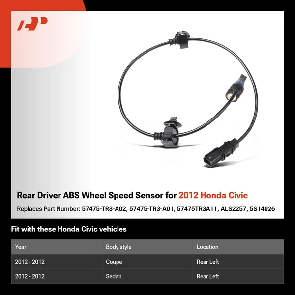 Rear Driver ABS Wheel Speed Sensor for 2012 Honda Civic