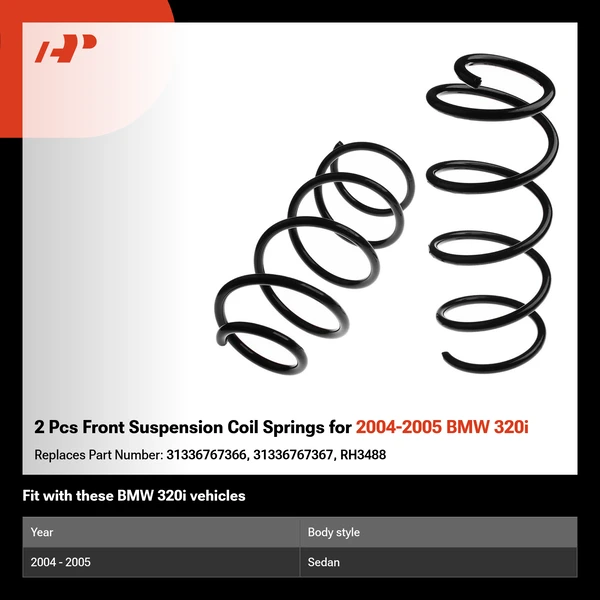 2 Pcs Front Suspension Coil Springs for 2004-2005 BMW 320i
