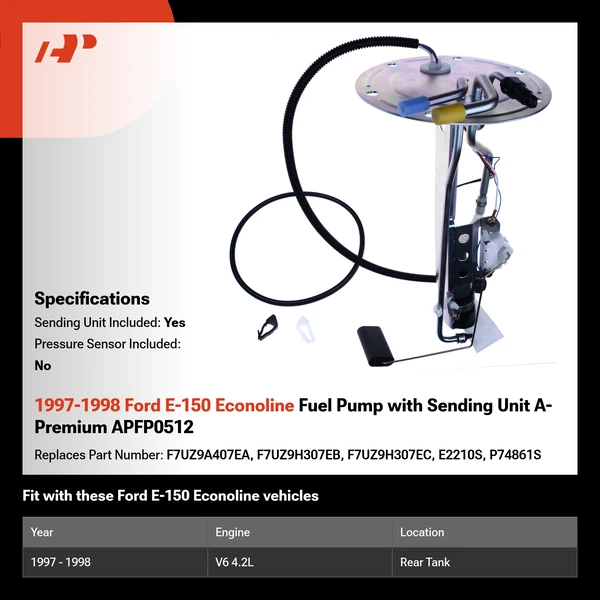 1997-1998 Ford E-150 Econoline Fuel Pump with Sending Unit A-Premium APFP0512