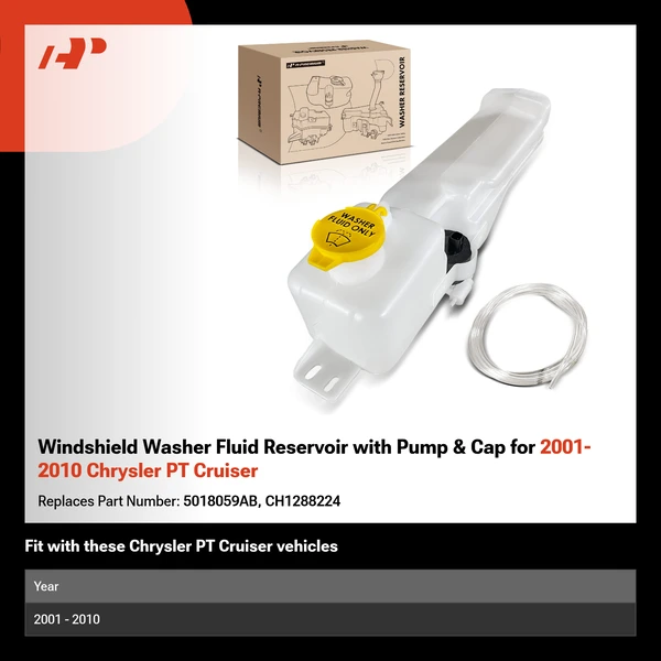 Windshield Washer Fluid Reservoir with Pump & Cap for 2001-2010 Chrysler PT Cruiser