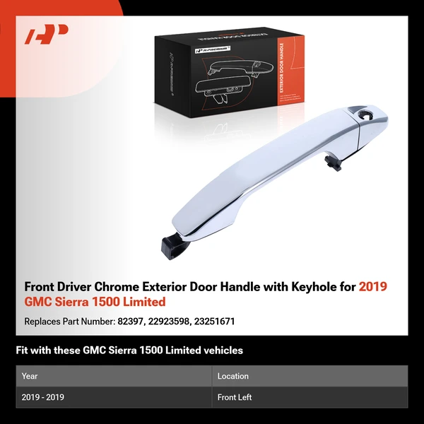 Front Driver Chrome Exterior Door Handle with Keyhole for 2019 GMC Sierra 1500 Limited