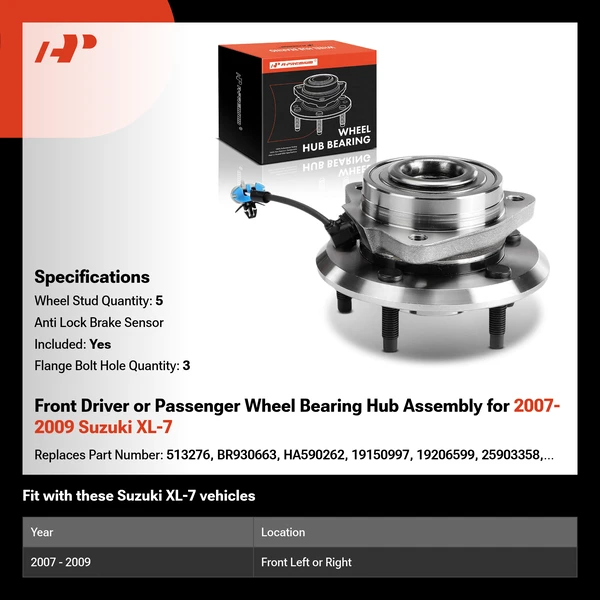 Front Driver or Passenger Wheel Bearing Hub Assembly for 2007-2009 Suzuki XL-7