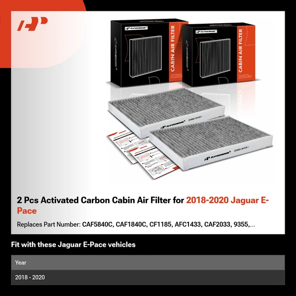 2 Pcs Activated Carbon Cabin Air Filter for 2018-2020 Jaguar E-Pace