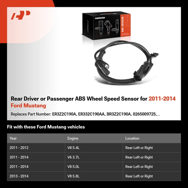 Rear Driver or Passenger ABS Wheel Speed Sensor for 2011-2014 Ford Mustang