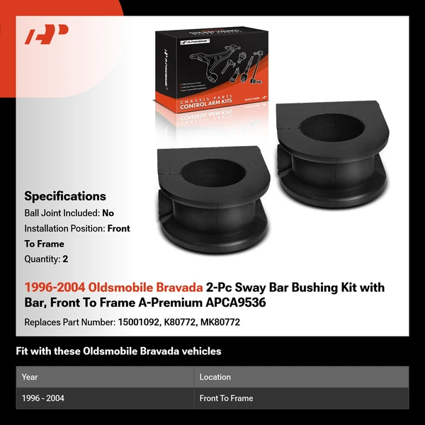 1996-2004 Oldsmobile Bravada 2-Pc Sway Bar Bushing Kit with Bar, Front To Frame A-Premium APCA9536