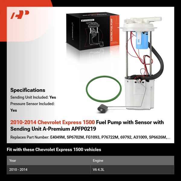 2010-2014 Chevrolet Express 1500 Fuel Pump with Sensor with Sending Unit A-Premium APFP0219