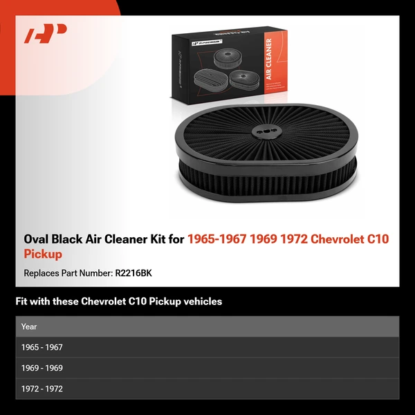 Oval Black Air Cleaner Kit for 1965-1967 1969 1972 Chevrolet C10 Pickup