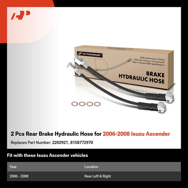 2 Pcs Rear Brake Hydraulic Hose for 2006-2008 Isuzu Ascender