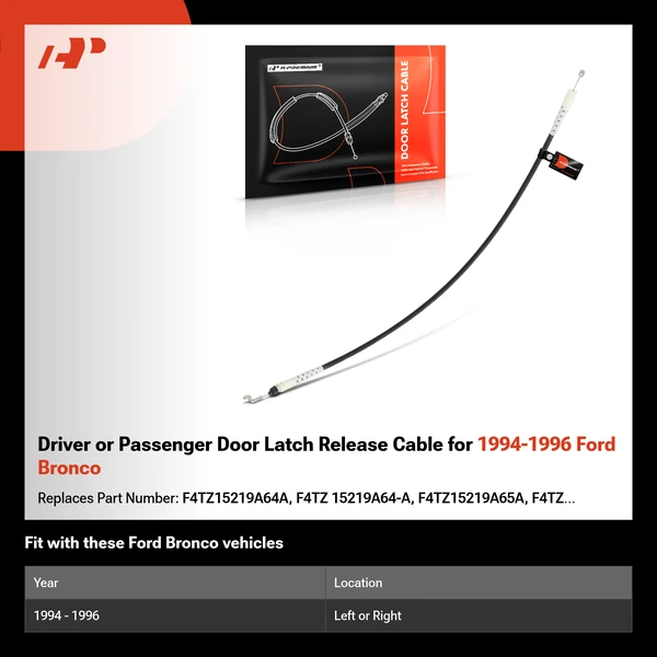 Driver or Passenger Door Latch Release Cable for 1994-1996 Ford Bronco