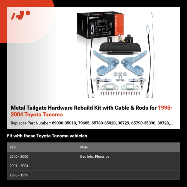 Metal Tailgate Hardware Rebuild Kit with Cable & Rods for 1995-2004 Toyota Tacoma