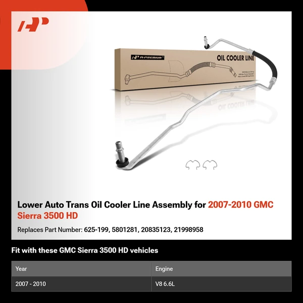 Lower Auto Trans Oil Cooler Line Assembly for 2007-2010 GMC Sierra 3500 HD