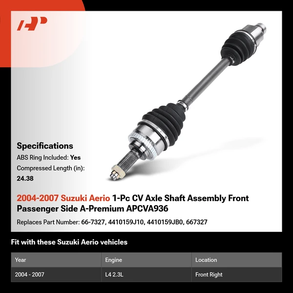 2004-2007 Suzuki Aerio 1-Pc CV Axle Shaft Assembly Front Passenger Side A-Premium APCVA936