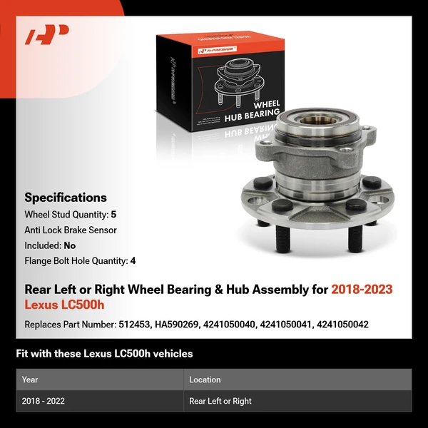 Rear Left or Right Wheel Bearing & Hub Assembly for 2018-2023 Lexus LC500h