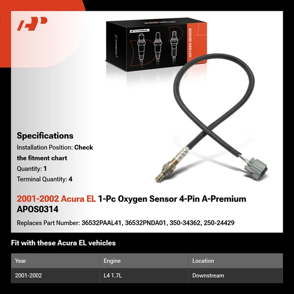 2001-2002 Acura EL 1-Pc Oxygen Sensor 4-Pin A-Premium APOS0314