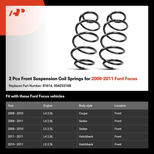 2 Pcs Front Suspension Coil Springs for 2008-2011 Ford Focus