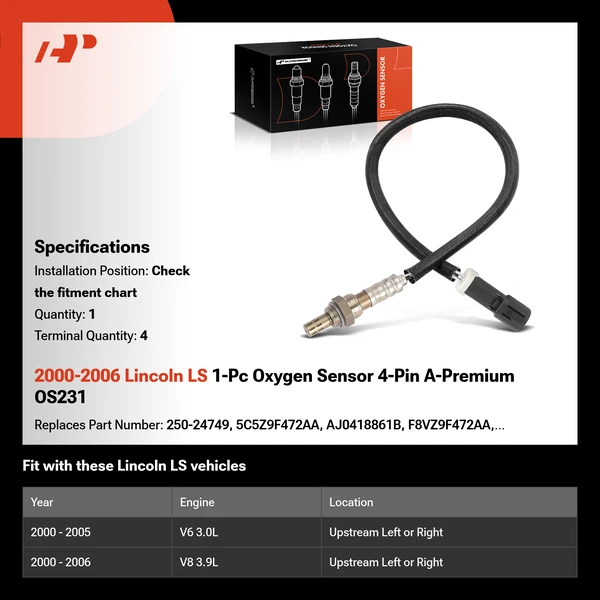2000-2006 Lincoln LS 1-Pc Oxygen Sensor 4-Pin A-Premium OS231