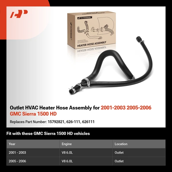 Outlet HVAC Heater Hose Assembly for 2001-2003 2005-2006 GMC Sierra 1500 HD