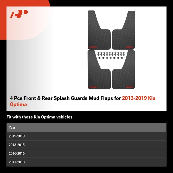 4 Pcs Front & Rear Splash Guards Mud Flaps for 2013-2019 Kia Optima