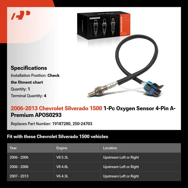 2006-2013 Chevrolet Silverado 1500 1-Pc Oxygen Sensor 4-Pin A-Premium APOS0293