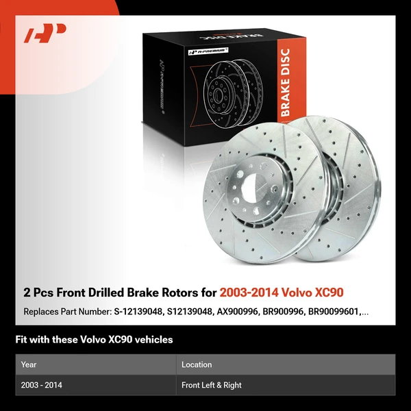 2 Pcs Front Drilled Brake Rotors for 2003-2014 Volvo XC90