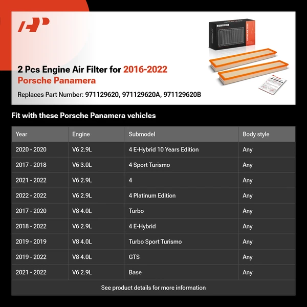 2 Pcs Engine Air Filter for 2016-2022 Porsche Panamera