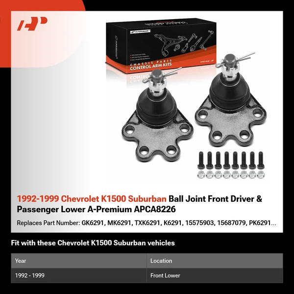 1992-1999 Chevrolet K1500 Suburban Ball Joint Front Driver & Passenger Lower A-Premium APCA8226