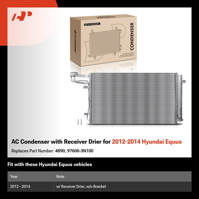 AC Condenser with Receiver Drier for 2012-2014 Hyundai Equus