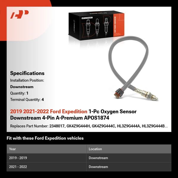 2019 2021-2022 Ford Expedition 1-Pc Oxygen Sensor Downstream 4-Pin A-Premium APOS1874
