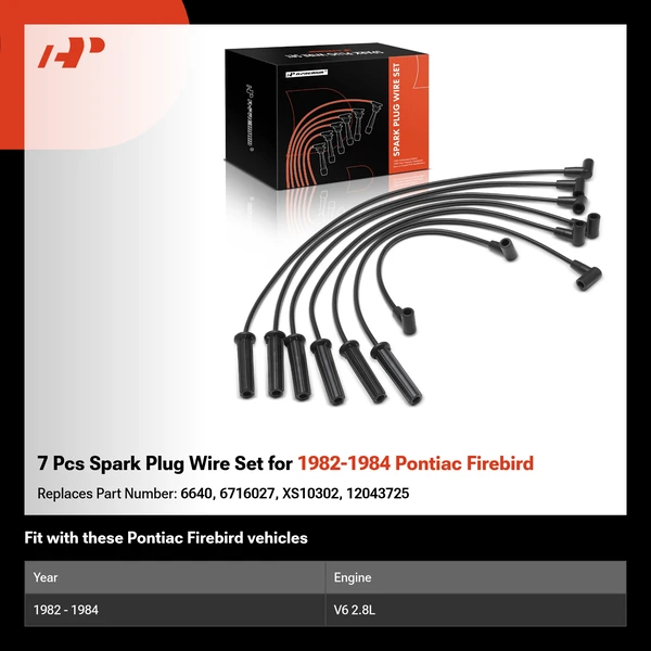 7 Pcs Spark Plug Wire Set for 1982-1984 Pontiac Firebird