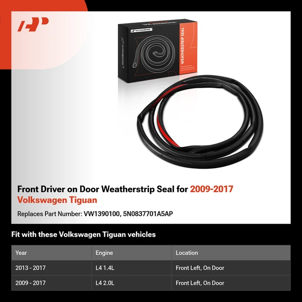 Front Driver on Door Weatherstrip Seal for 2009-2017 Volkswagen Tiguan