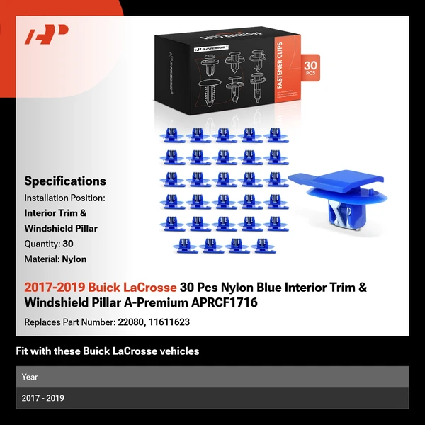 2017-2019 Buick LaCrosse 30 Pcs Nylon Blue Interior Trim & Windshield Pillar A-Premium APRCF1716