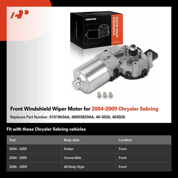 Front Windshield Wiper Motor for 2004-2009 Chrysler Sebring