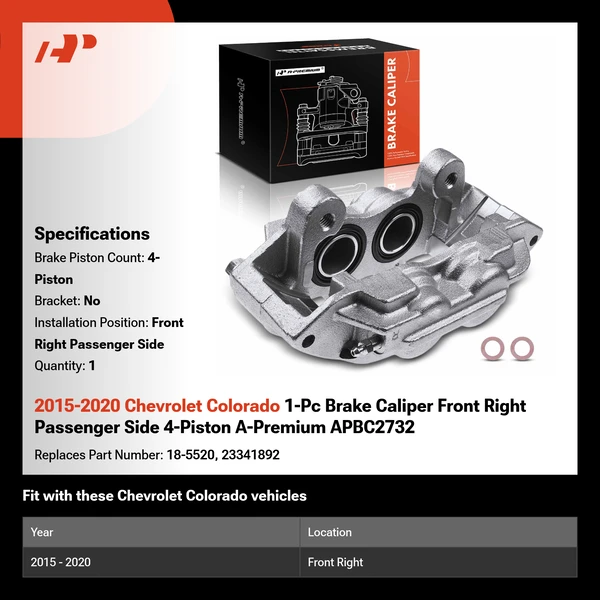 2015-2020 Chevrolet Colorado 1-Pc Brake Caliper Front Right Passenger Side 4-Piston A-Premium APBC2732