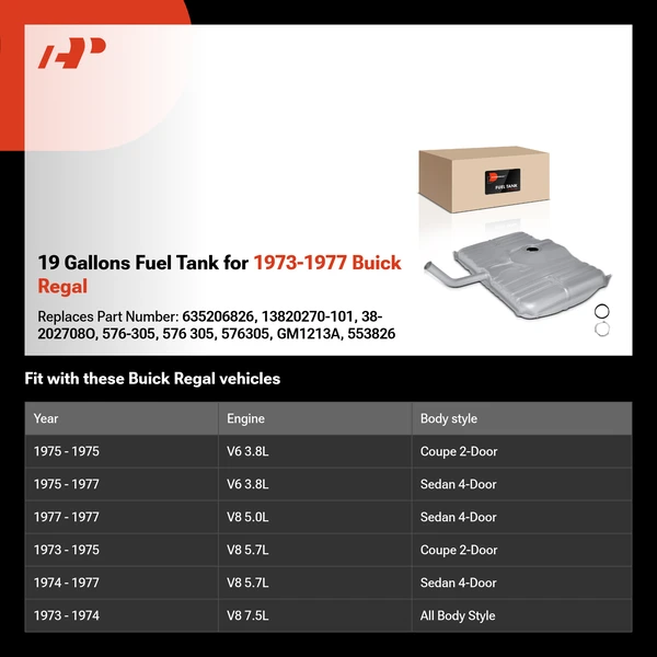 19 Gallons Fuel Tank for 1973-1977 Buick Regal