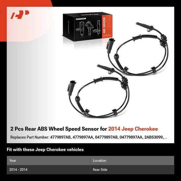2 Pcs Rear ABS Wheel Speed Sensor for 2014 Jeep Cherokee