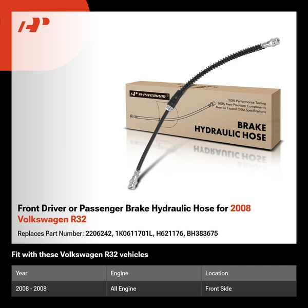 Front Driver or Passenger Brake Hydraulic Hose for 2008 Volkswagen R32