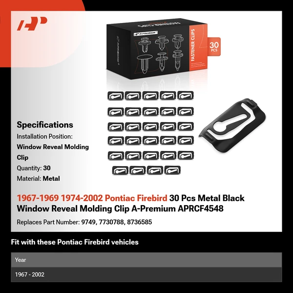 1967-1969 1974-2002 Pontiac Firebird 30 Pcs Metal Black Window Reveal Molding Clip A-Premium APRCF4548