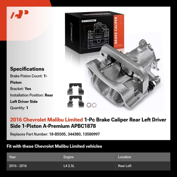 2016 Chevrolet Malibu Limited 1-Pc Brake Caliper Rear Left Driver Side 1-Piston A-Premium APBC1878