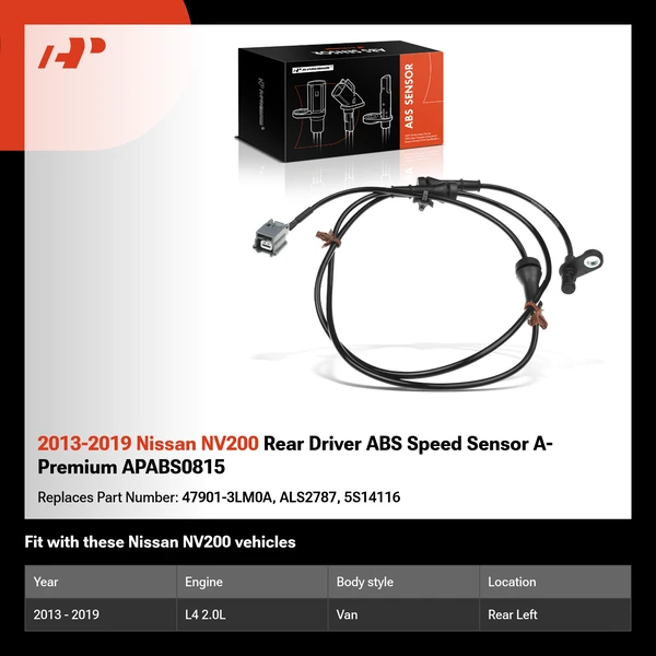 2013-2019 Nissan NV200 Rear Driver ABS Speed Sensor A-Premium APABS0815