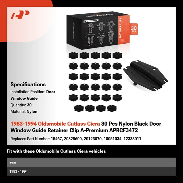 1983-1994 Oldsmobile Cutlass Ciera 30 Pcs Nylon Black Door Window Guide Retainer Clip A-Premium APRCF3472