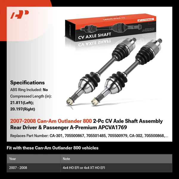 2007-2008 Can-Am Outlander 800 2-Pc CV Axle Shaft Assembly Rear Driver & Passenger A-Premium APCVA1769