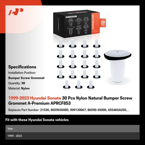 1999-2023 Hyundai Sonata 30 Pcs Nylon Natural Bumper Screw Grommet A-Premium APRCF853