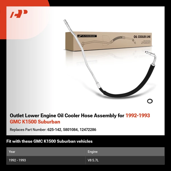 Outlet Lower Engine Oil Cooler Hose Assembly for 1992-1993 GMC K1500 Suburban