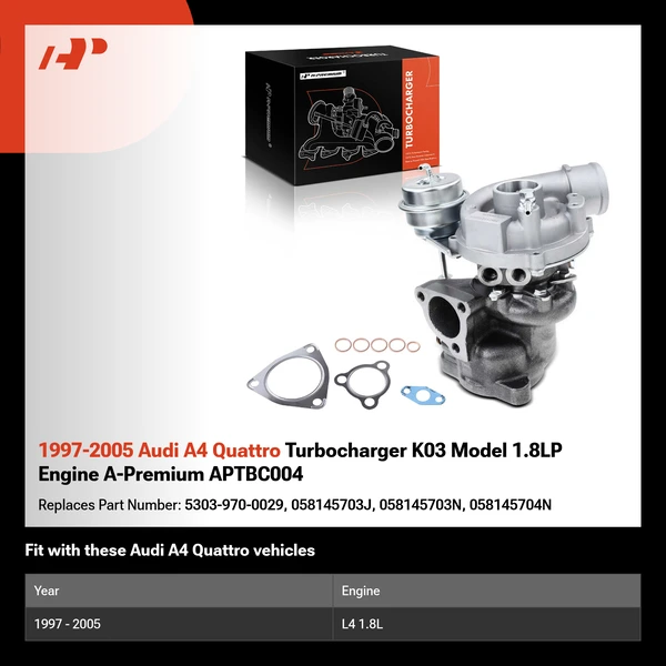 1997-2005 Audi A4 Quattro Turbocharger K03 Model 1.8LP Engine A-Premium APTBC004