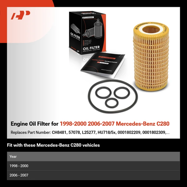 Engine Oil Filter for 1998-2000 2006-2007 Mercedes-Benz C280